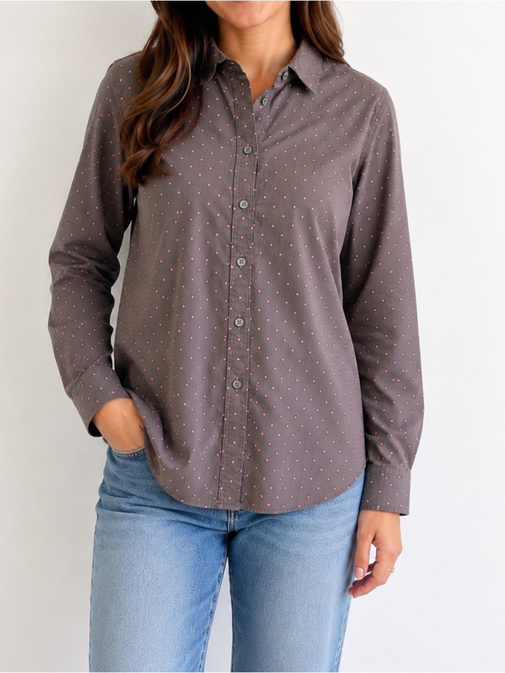 Banana Republic Pink Polka Dot Button Up Shirt Size Small Petite NWT